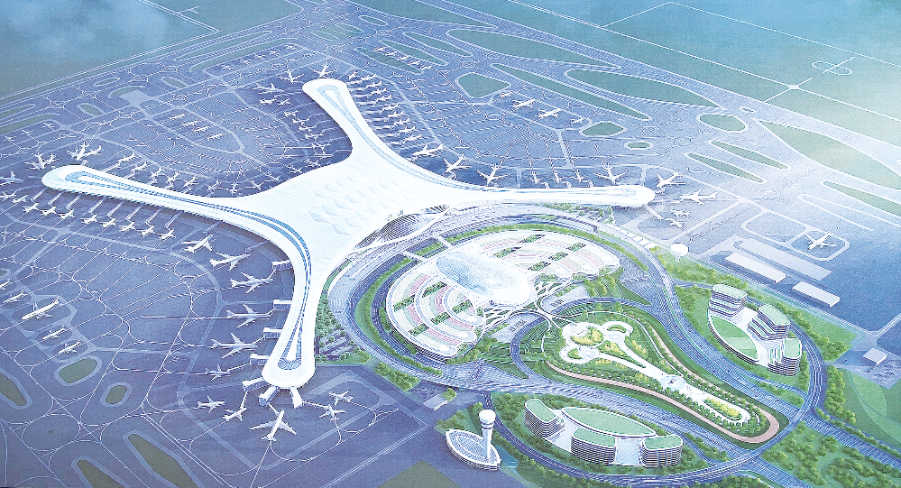 兰州中川国际机场三期扩建工程航站楼,综合交通中心鸟瞰效果图